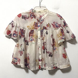 Free People Sweet Escape Floral Crop Blouse Top S Short Sleeve Summer Festival